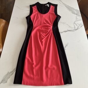 Kenneth Cole Womens Color Block Sleeveless Sheath Dress Coral & Black Size 8 EUC